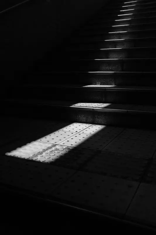 Sunlit concrete staircase