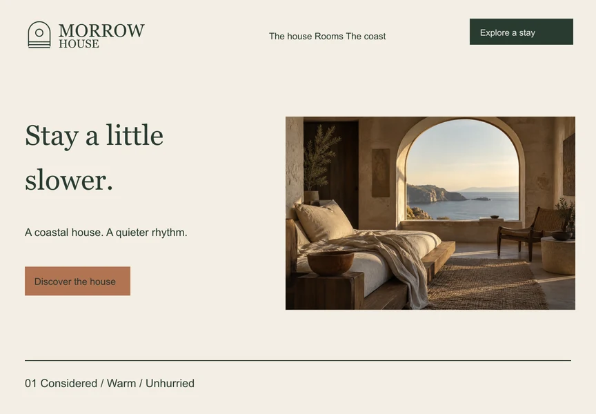 Morrow House desktop website design concept